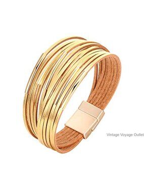 Leather Wrap Bracelet Boho Western Stacked Cuff Jewelry